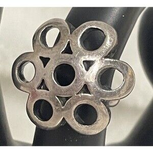 Richard & Mary Thomas Navajo Sterling Floral Cut Out Ring  Adjustable Chunky 5.5
